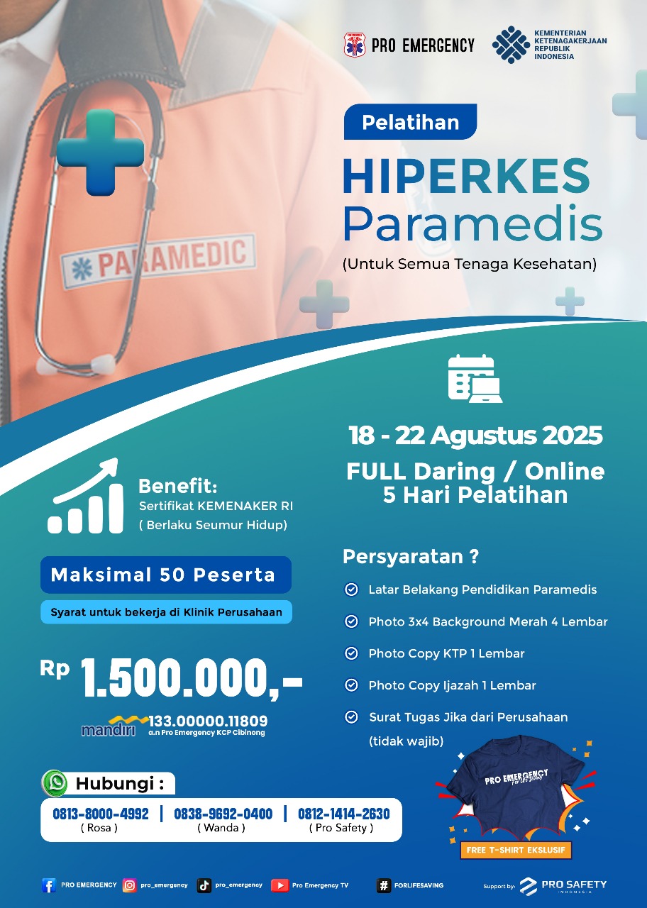Pelatihan HIPERKES Paramedis tanggal 18 - 22 Agustus 2025