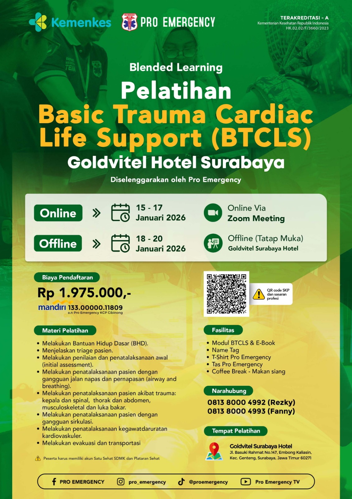 Pelatihan BTCLS  15 - 17 Januari 2026 SURABAYA